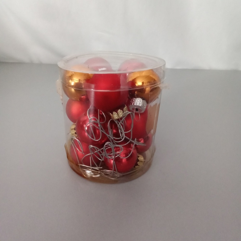 Mini Glass Ball Christmas Ornaments Red Gold Matte Glossy Glitter 1 Inch Set